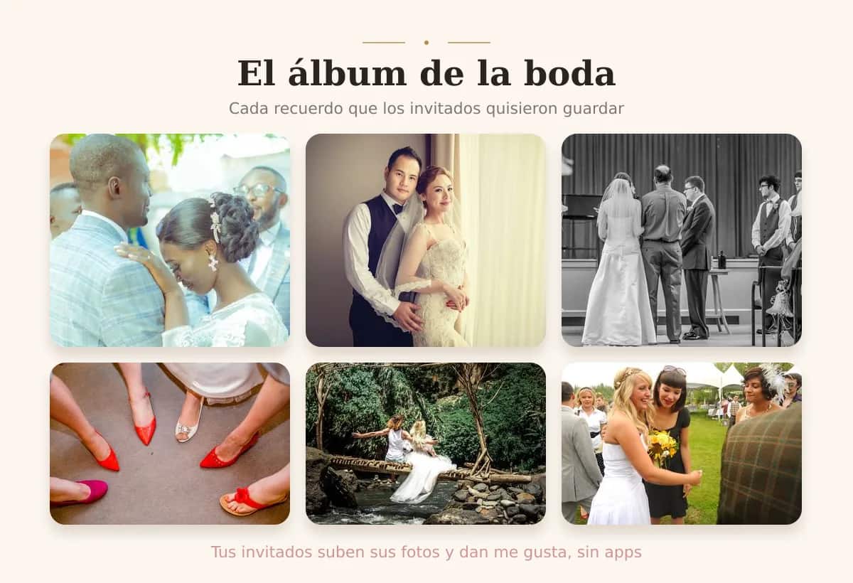Muro de fotos de invitados en el álbum de boda con código QR