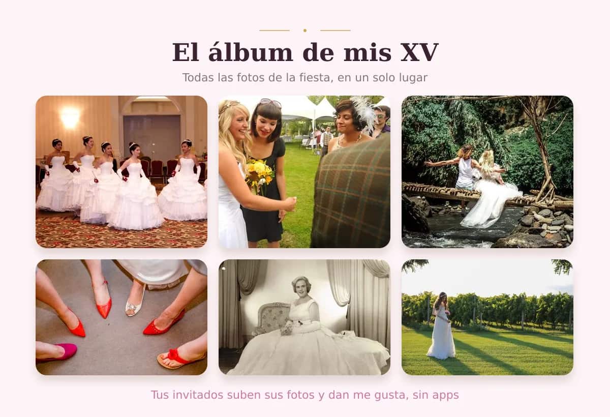 Muro de fotos de invitados en el álbum de quinceañera con código QR