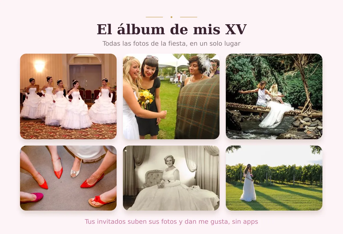 Muro de fotos de invitados en el álbum de quinceañera con código QR