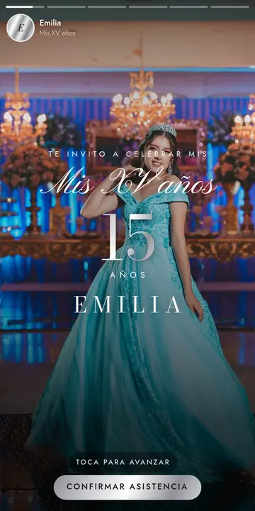 Invitación digital de xv años — diseño Historias, modelo Noche estrellada