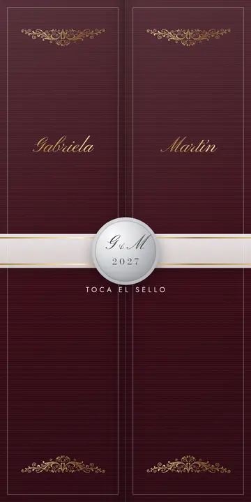 Invitación digital de bodas — diseño Tríptico, modelo Puertas vino