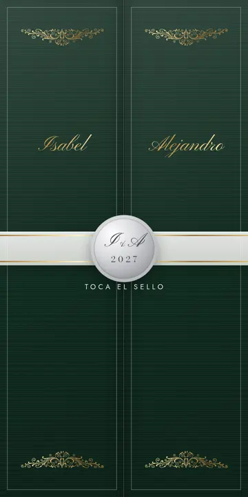 Invitación digital de bodas — diseño Tríptico, modelo Puertas esmeralda