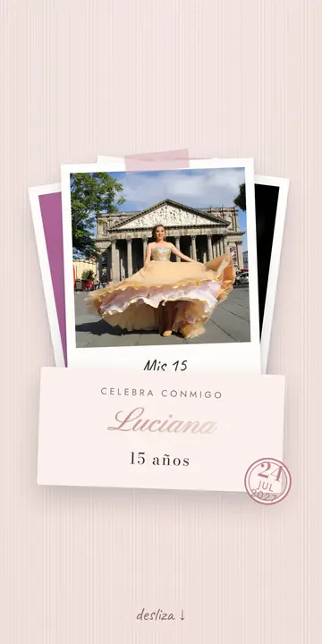 Invitación digital de xv años — diseño Polaroid, modelo Recuerdos en polaroid