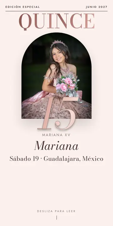 Invitación digital de xv años — diseño Revista, modelo Portada de revista