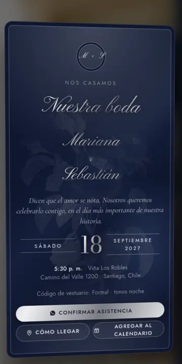Invitación digital de bodas — diseño Espejo metálico, modelo Espejo de plata