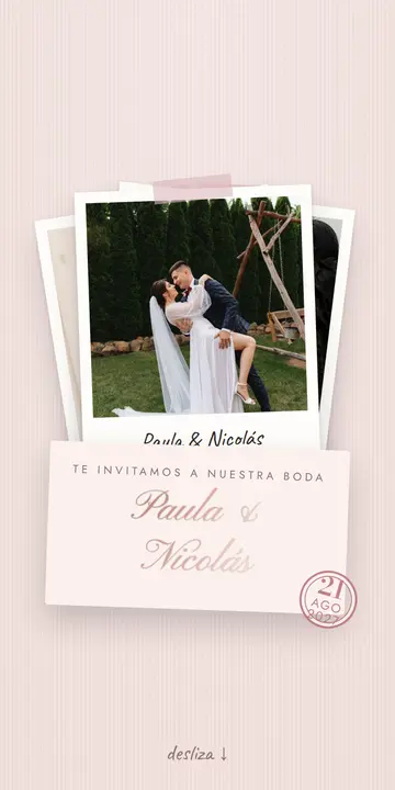 Invitación digital de bodas — diseño Polaroid, modelo Nuestro álbum