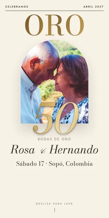 Invitación digital de aniversarios — diseño Revista, modelo Bodas de oro