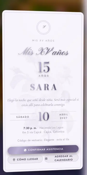 Invitación digital de xv años — diseño Espejo metálico, modelo Princesa lila